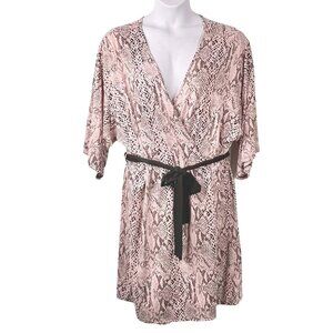 Snake Print Kimono-Style Robe 3X Secret Treasures Black Waist Tie GUC